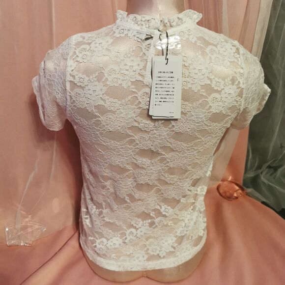 Cecil Mcbee Top Women's Small White Lace Party Casual Sheer Festival Costume Y2K - Picture 3 of 12